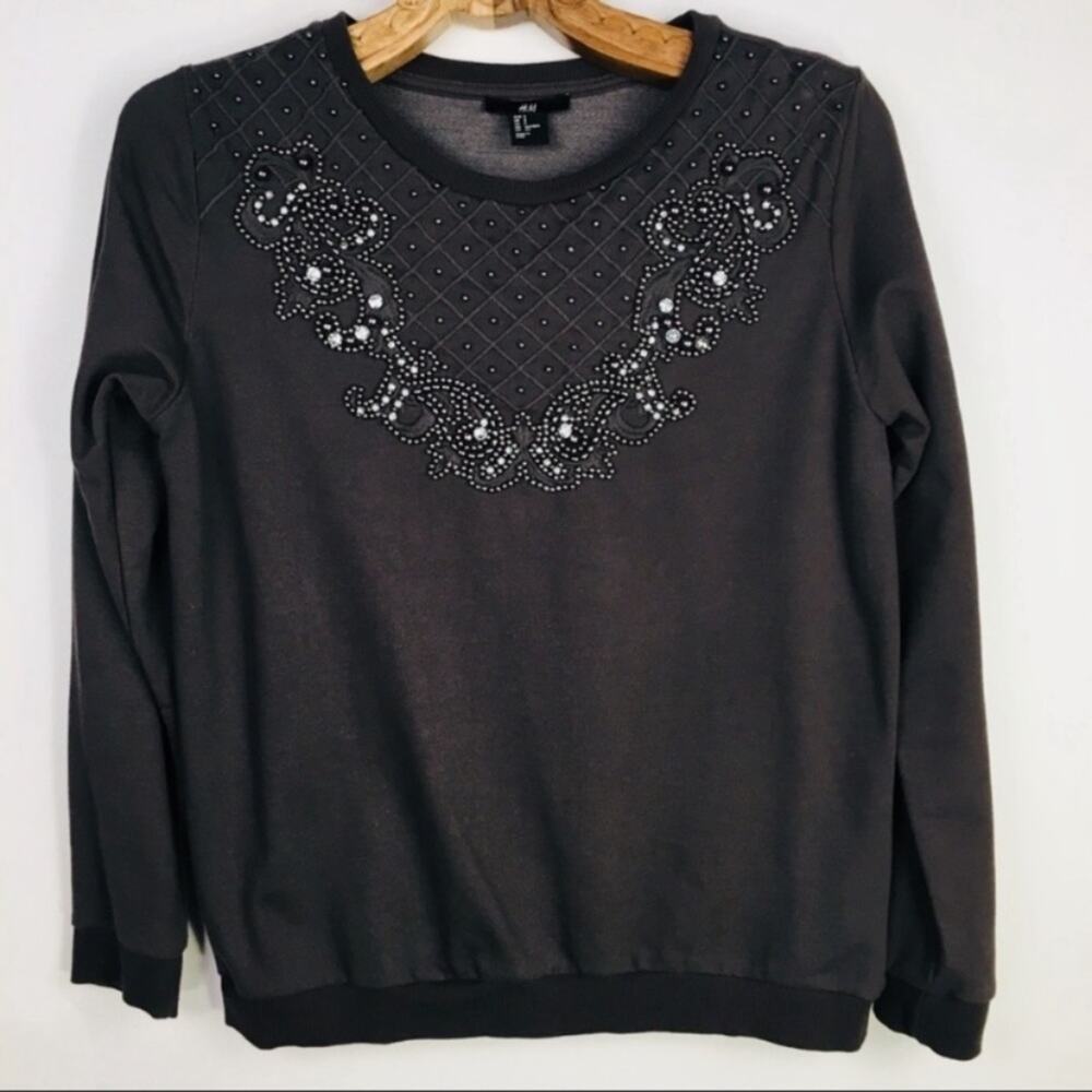 H&M Crew Neck Sweatshirt Embellished Neck Small